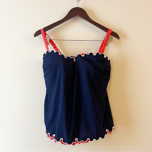 Profile by Gottex Blue & Pink Shirred Ruffle Sweetheart Swim Tankini Top 18W NEW - Picture 1 of 11